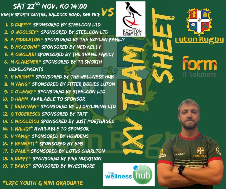 Luton Rugby - 📣 TEAM ANNOUNCEMENT | Luton RFC vs Royston... | Facebook