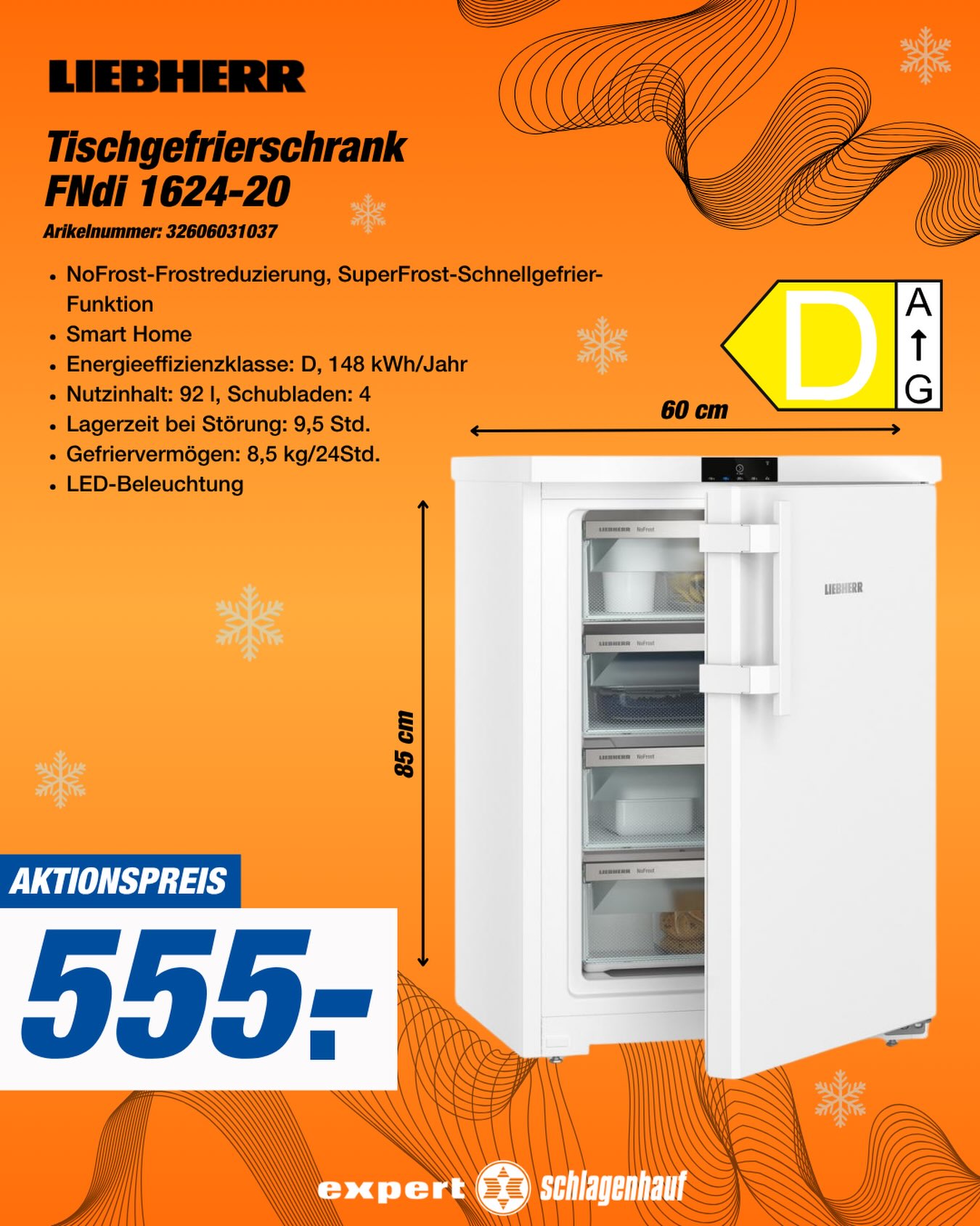 ❄️ Mehr Platz für deine Vorräte! ❄️ Mit dem Liebherr Tischgefrierschrank FNd 1624-20 hast du deine Lebensmittel übersichtlich verstaut und dank NoFrost gehört lästiges Abtauen der Vergangenheit an. #expert #fachmarkt #angebot #liebherr #elektronik