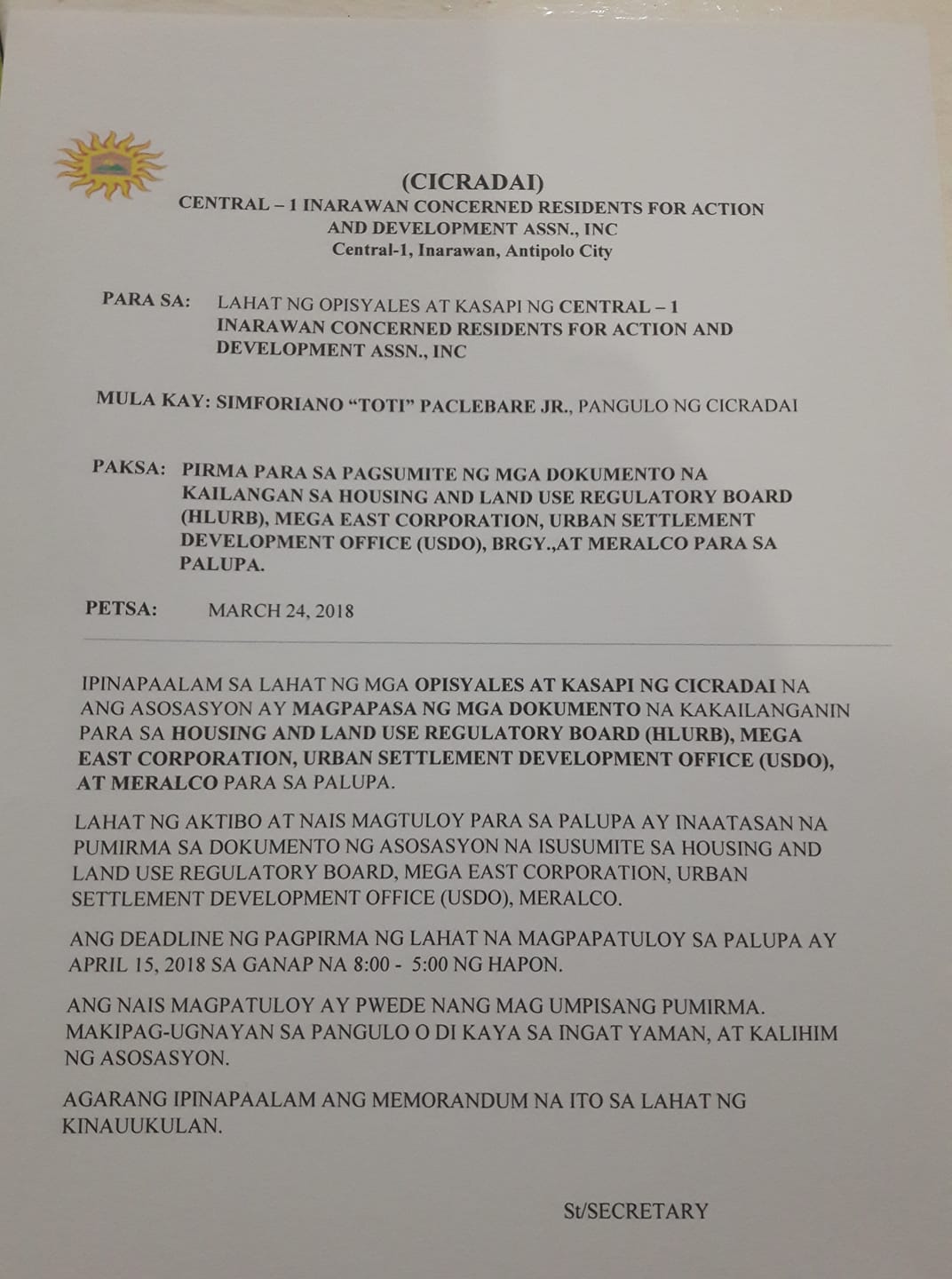 Central-1 Inarawan Assn.