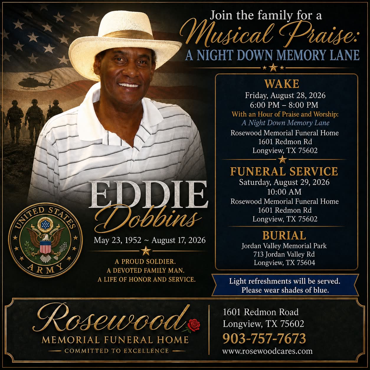 Eddie Dobbins obituary and funeral service information in Longview
