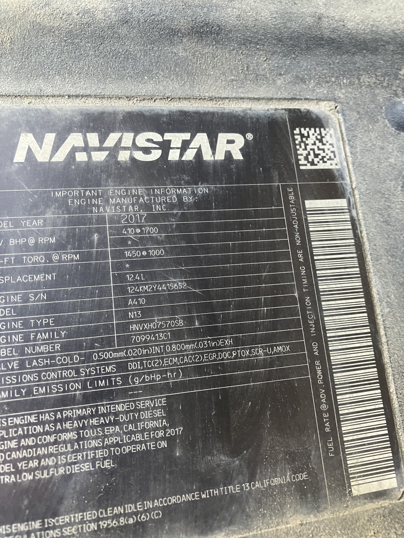 Why is my Navistar engine labeled N13 instead of A26?