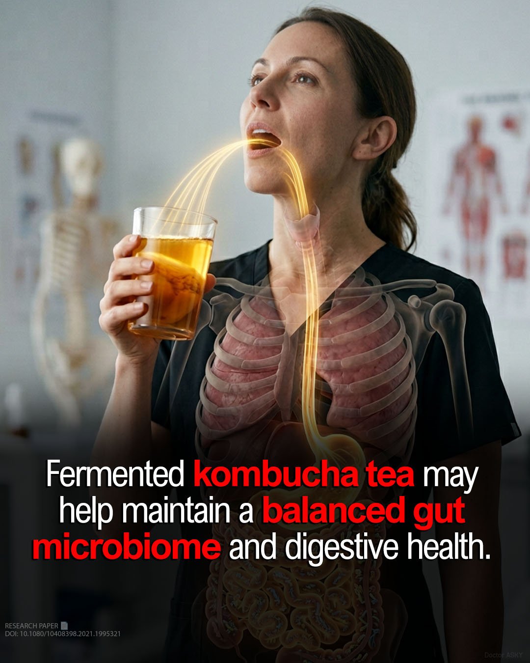 Kombucha is a fermented tea made by combining tea, sugar, and a culture of beneficial bacteria and yeast. During fermentation, these microorganisms produce probiotics, organic acids, and antioxidant compounds that may support