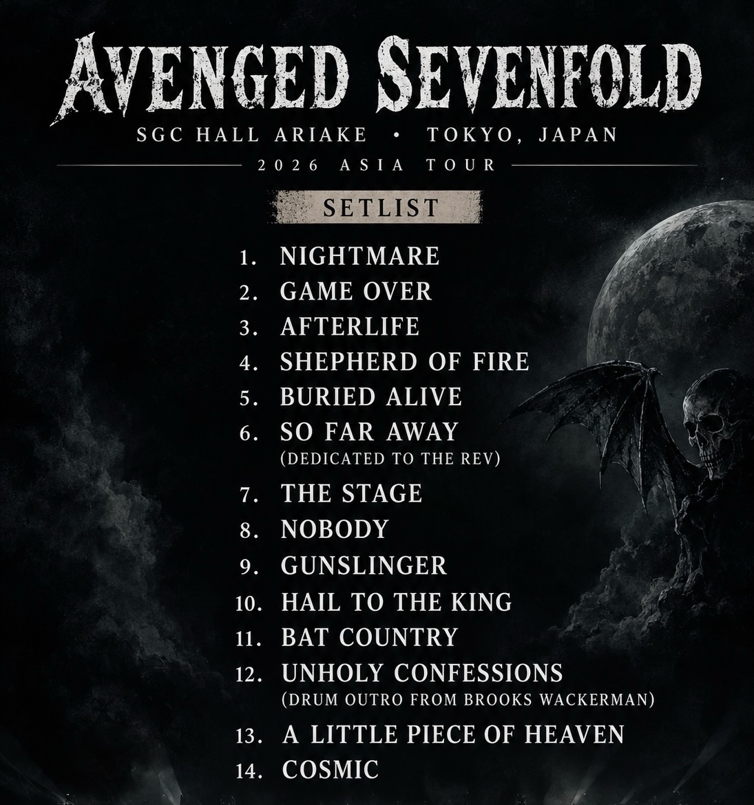 Este foi o setlist do show do Avenged Sevenfold no Japão O show