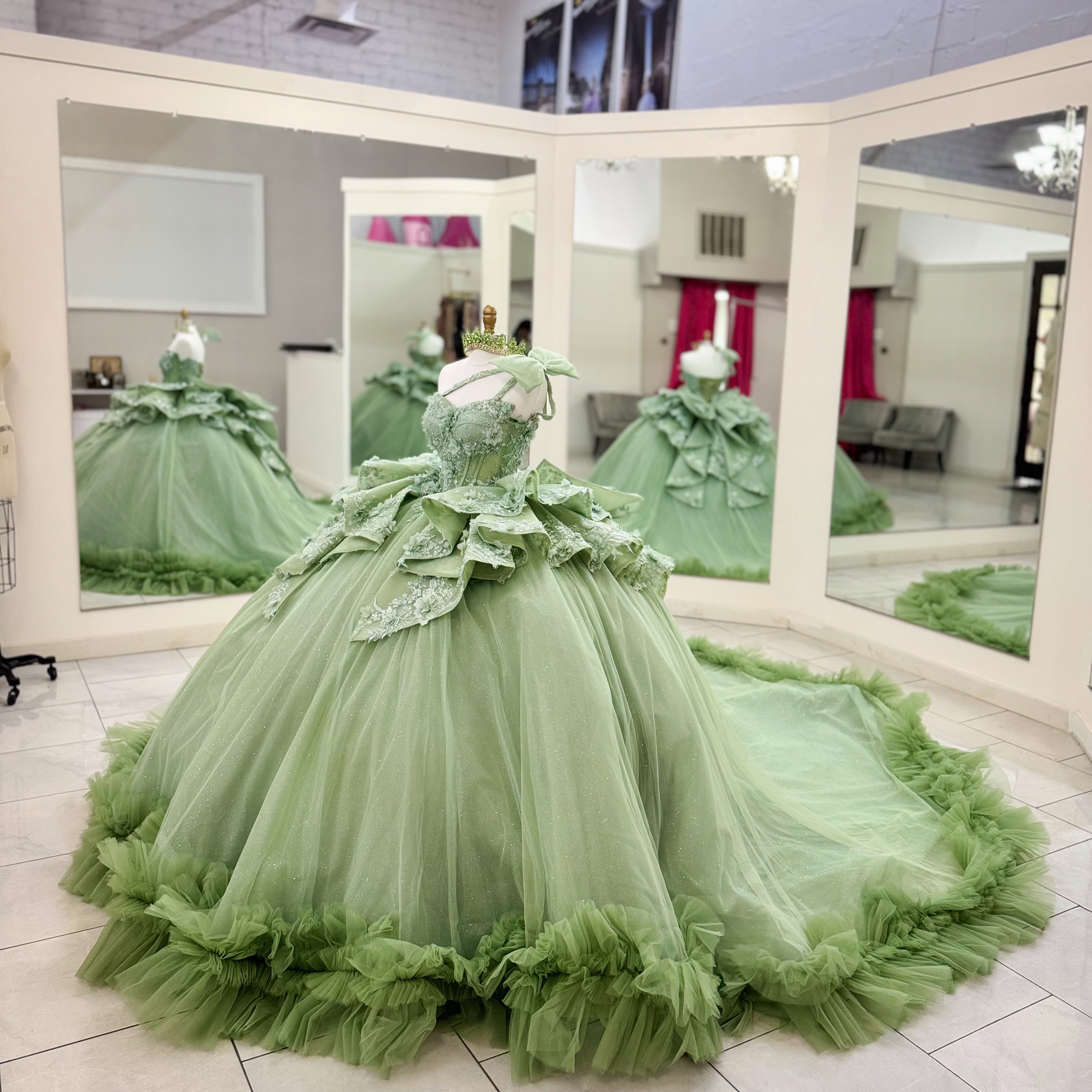 quince sage green dress quinceanera gowns at Ana's Pro Quinceanera Gowns sage green sweet 16 dress