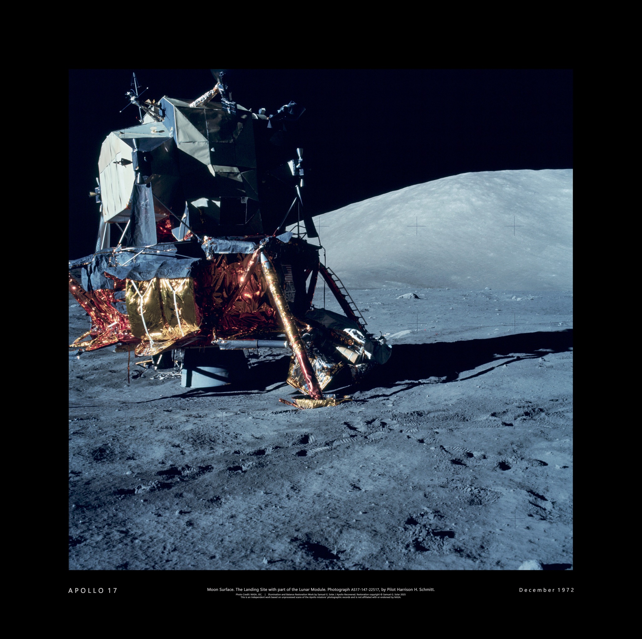 Apollo 17 Moon Surface Landing Site with South Massif