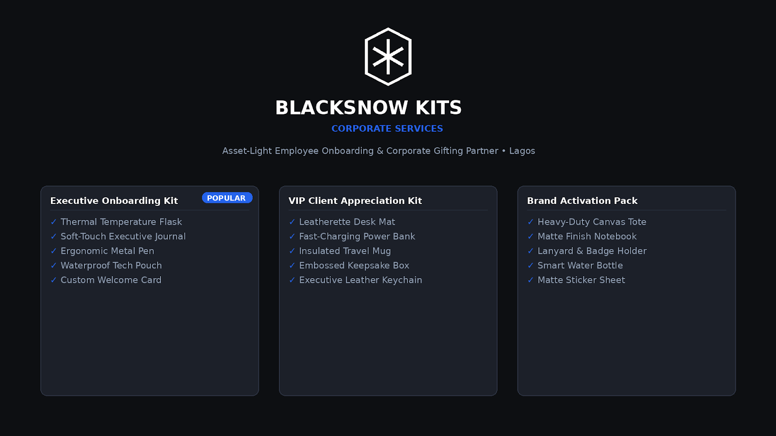 Blacksnow Corporate Kits Services | Lekki Peninsula