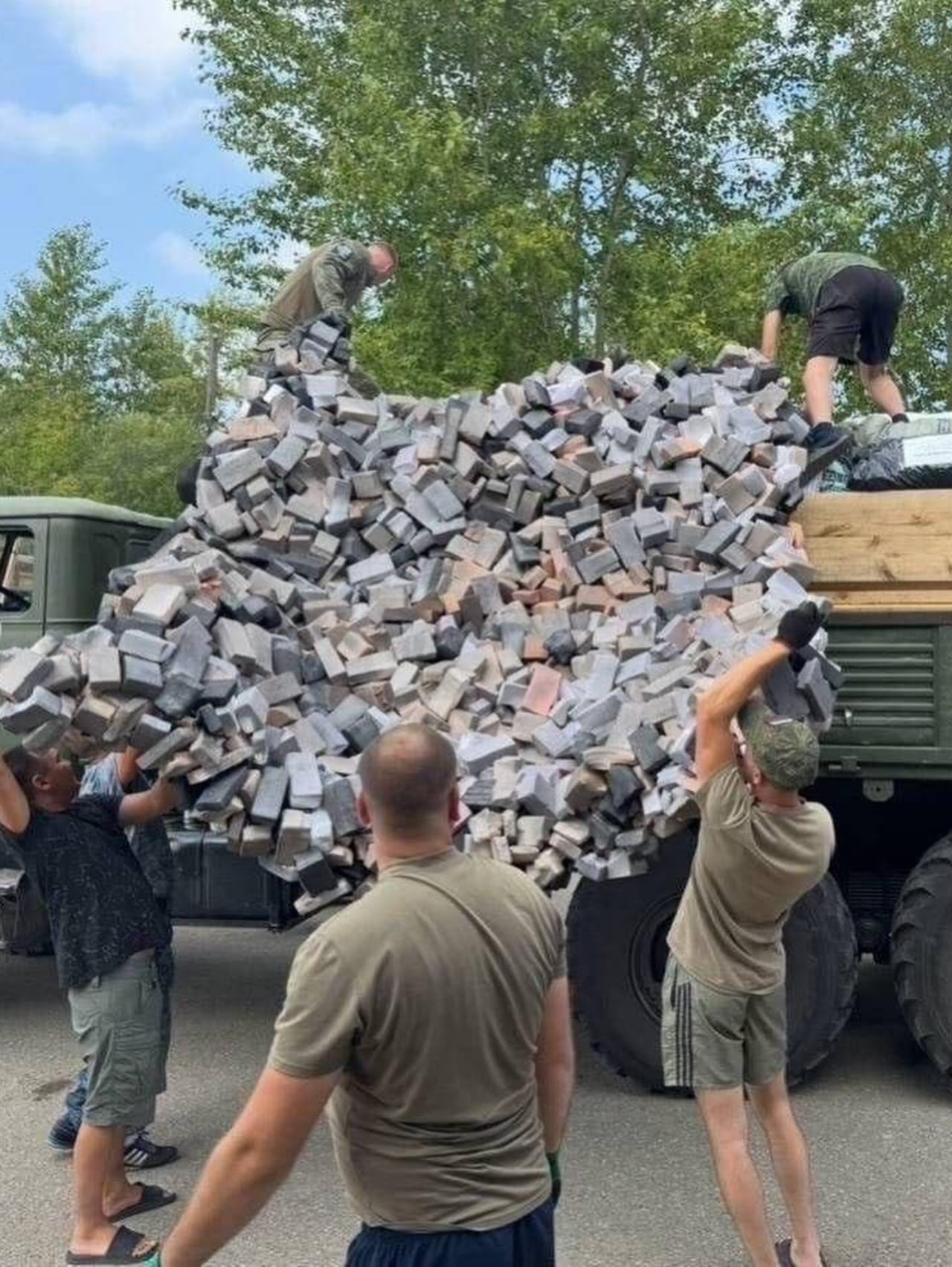 Russian camouflage netting designed to look like piles of rubble
