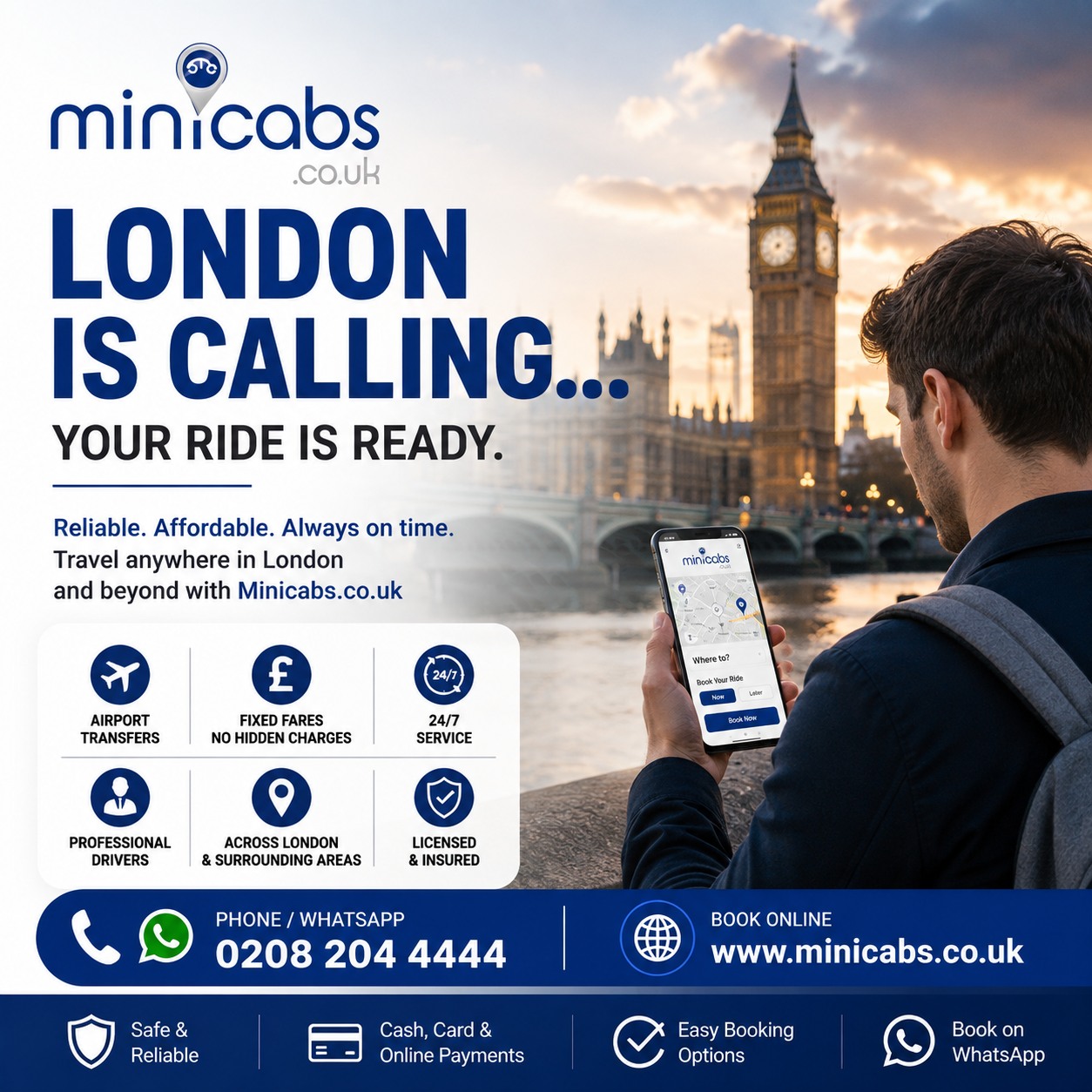 Minicabs.co.uk offers reliable London airport transfers with fixed far