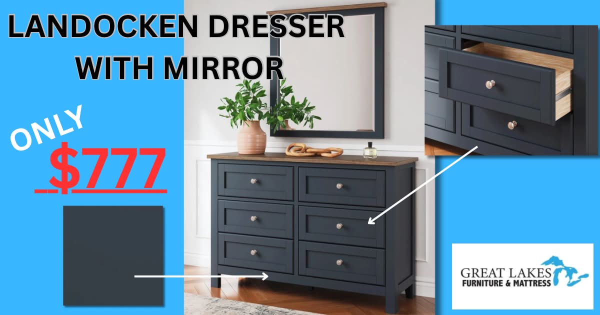 Landocken dresser with mirror at Great Lakes Furnishings