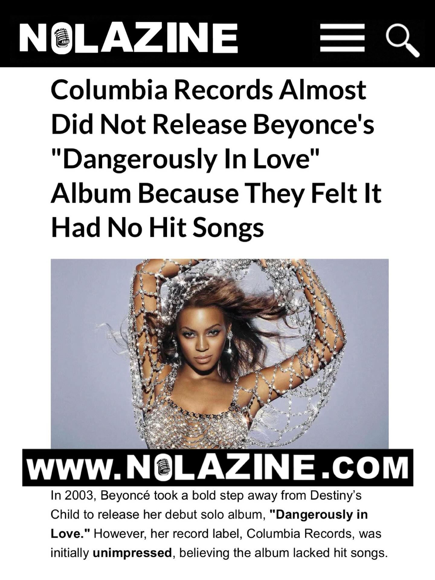 In 2003, Beyoncé took a bold step away... - Nolazine Network | Facebook