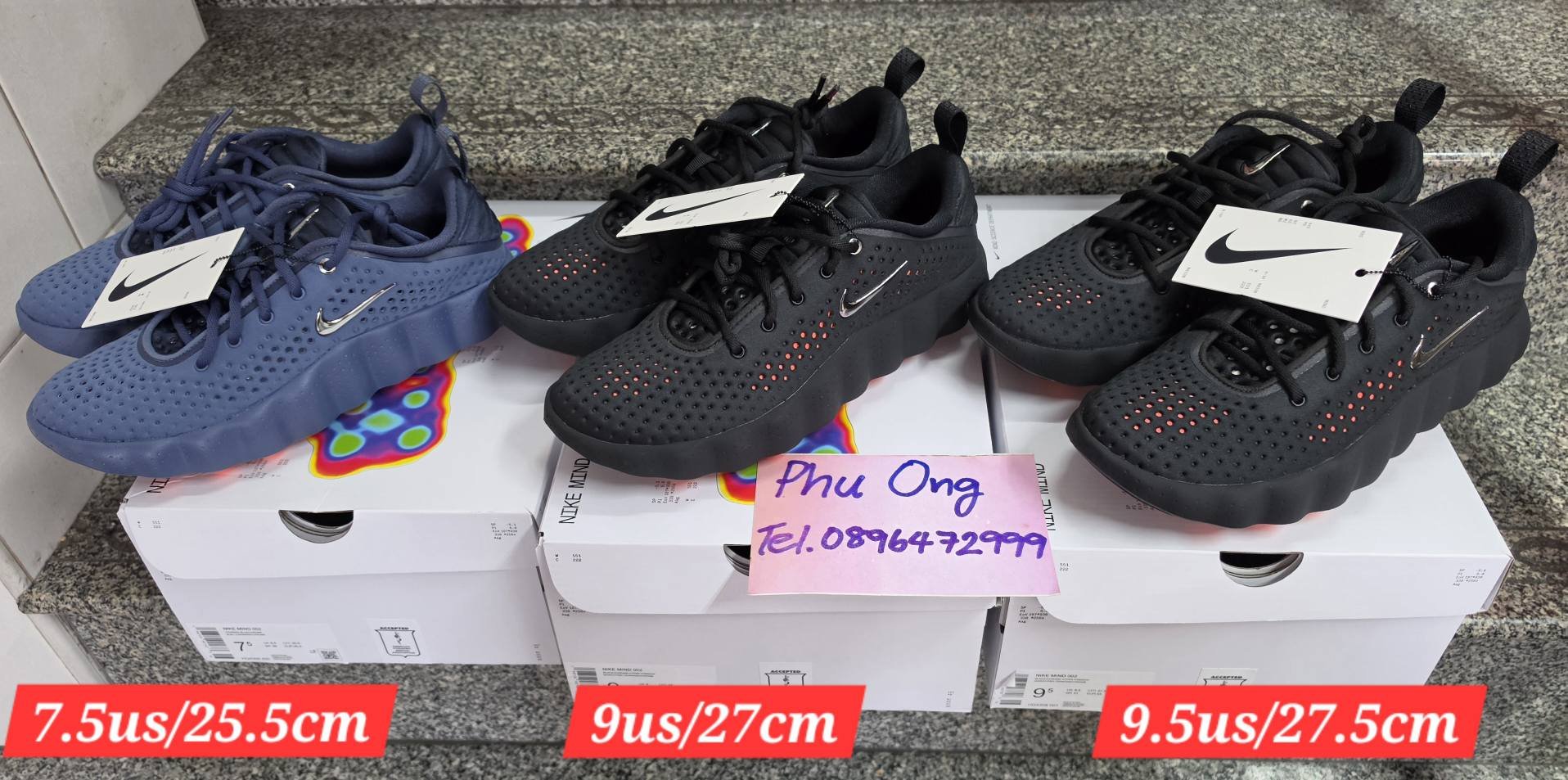 ??Nike Mind 002??สีน้ำเงิน Thunder Blue และสีดำ Black/Hyper 