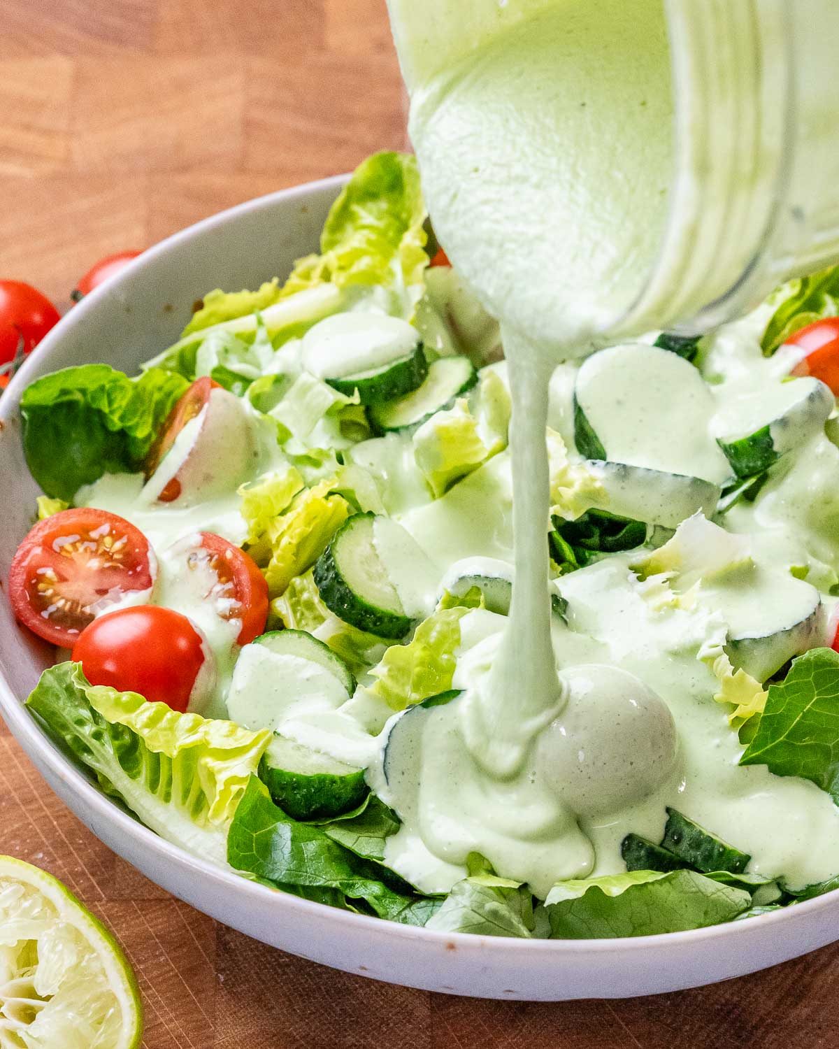 mexican green salad with jalapeno cilantro dressing One of my kitchen's best-kept secrets... my Creamy Jalapeño Sauce (Or Easy Dressing) recipe devil