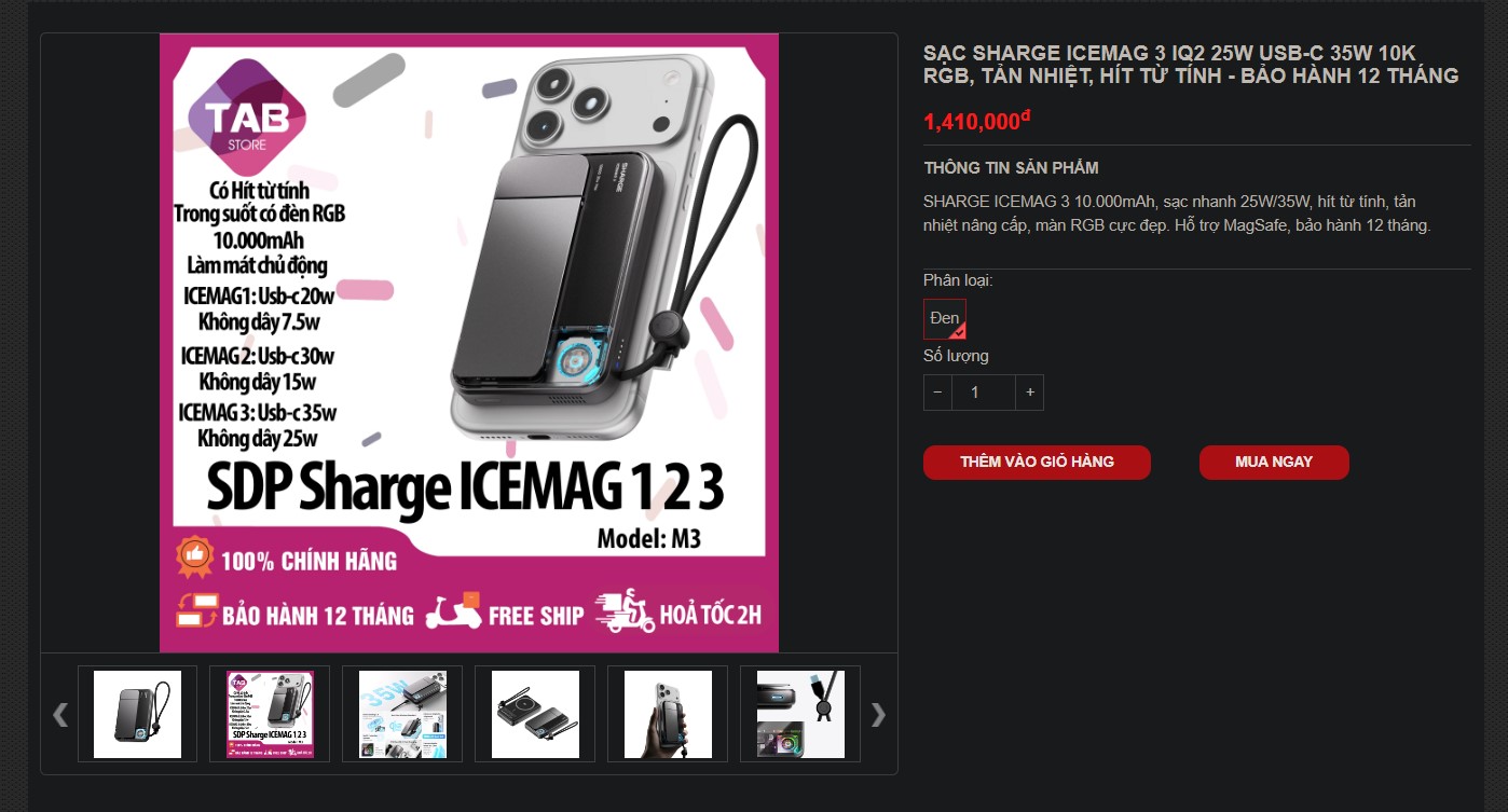 TAB - Sạc /pin dự phòng SHARGE ICEMAG 3 10 000 mAh – Qi2 25W & USB-C ...