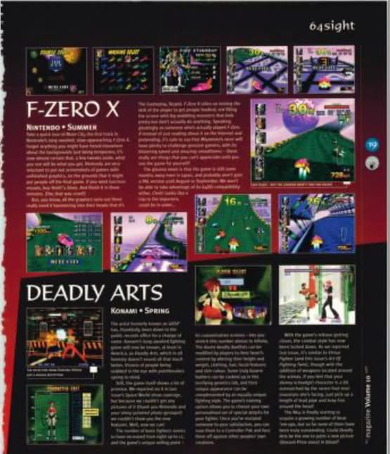 F-Zero X and Deadly Arts previews in 64 Magazine