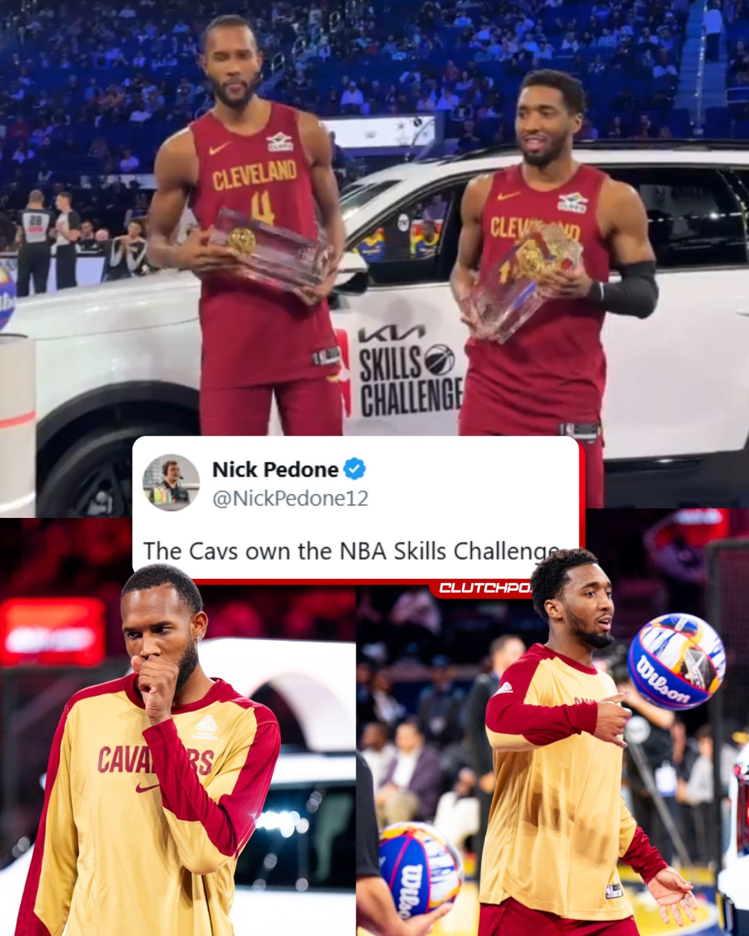 Cavs - Donovan Mitchell and Evan Mobley hold up their trophy after ...