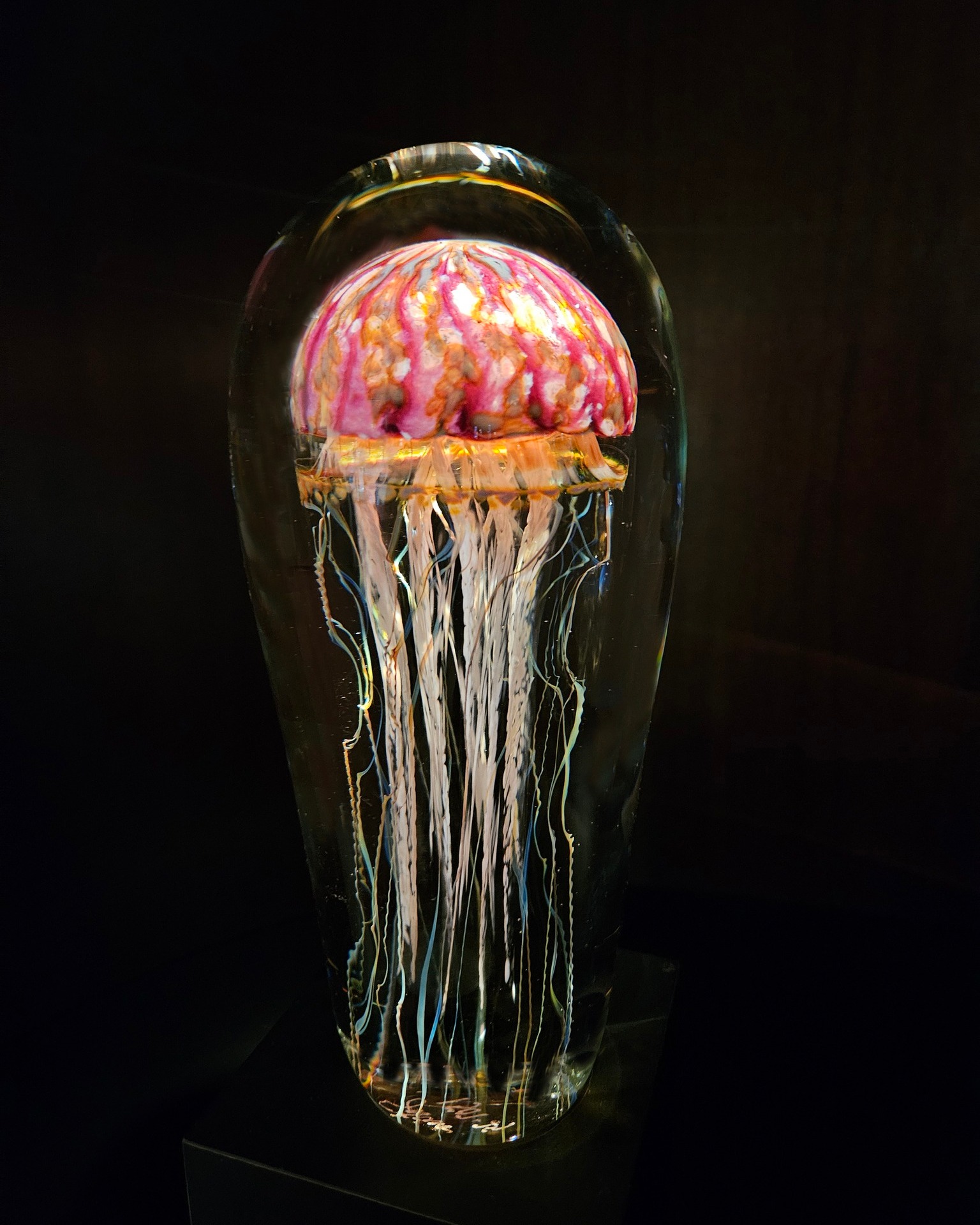 Unique pink and purple jellyfish glass art piece