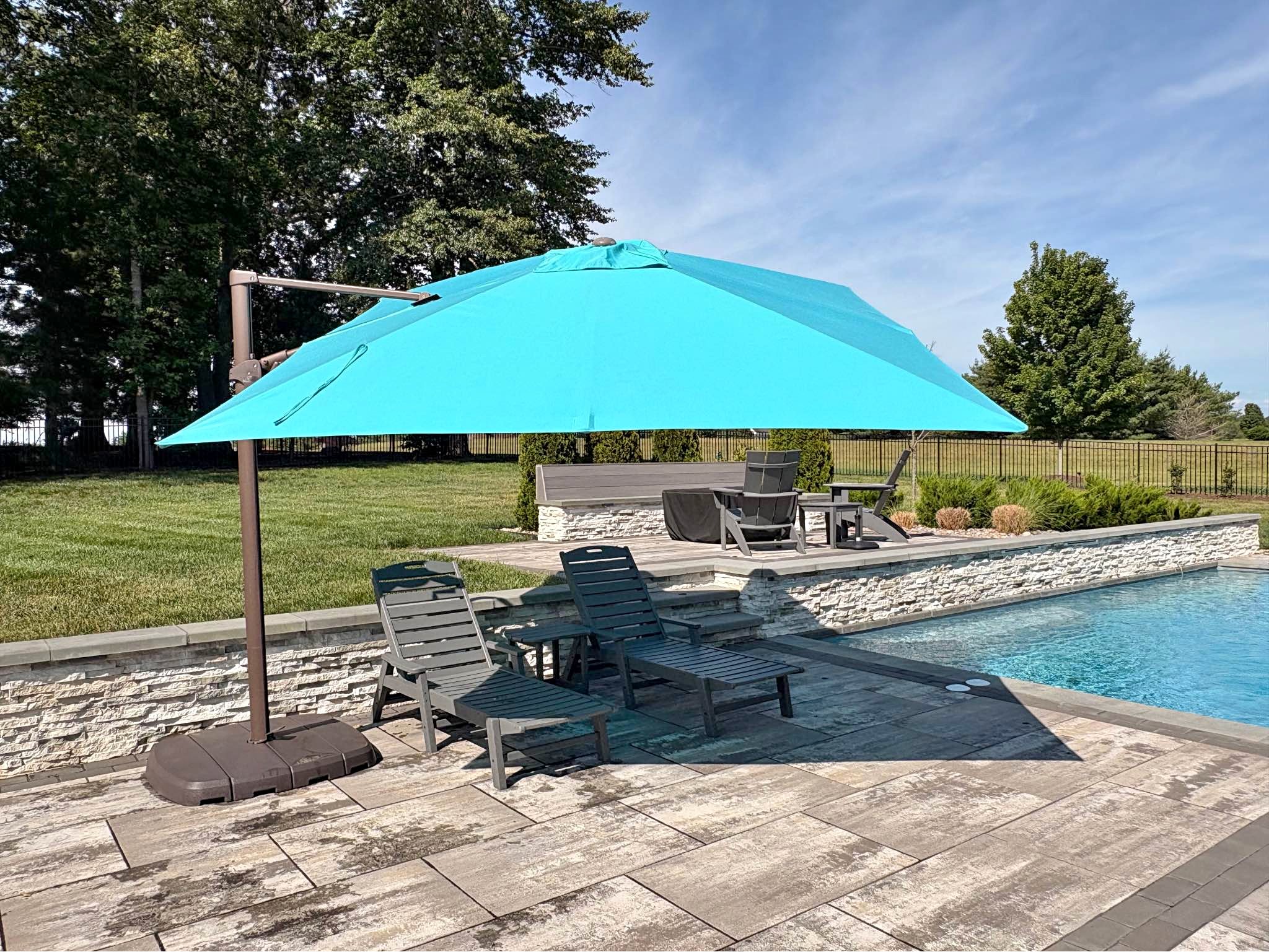 kmart square patio umbrella Mojia 10x10 FT Cantilever with Solar LED Lights and Cross Base, 360 Rotation Large Heavy Duty Offset Outdoor Umbrella with Easy Tilt for Pool Backyard Deck Garden B09Z7V4KFL Kmart Beach Umbrella and Mat