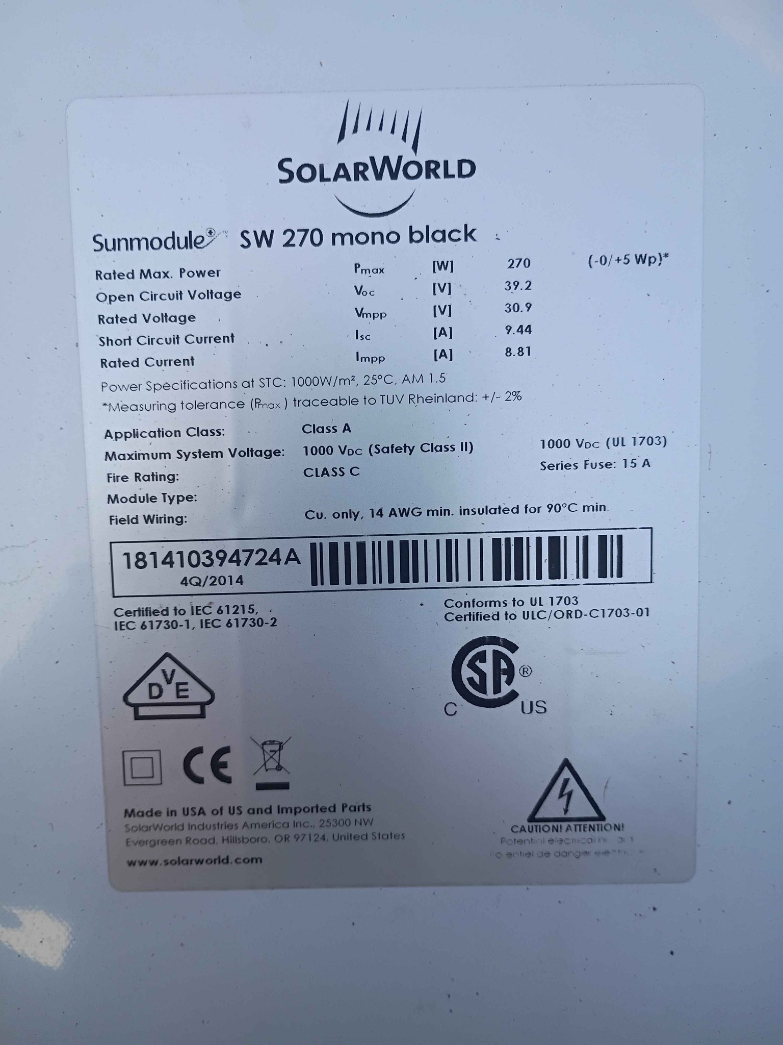 SolarWorld Sunmodule SW 270 mono black 270W Solar Panels - Landscape ...