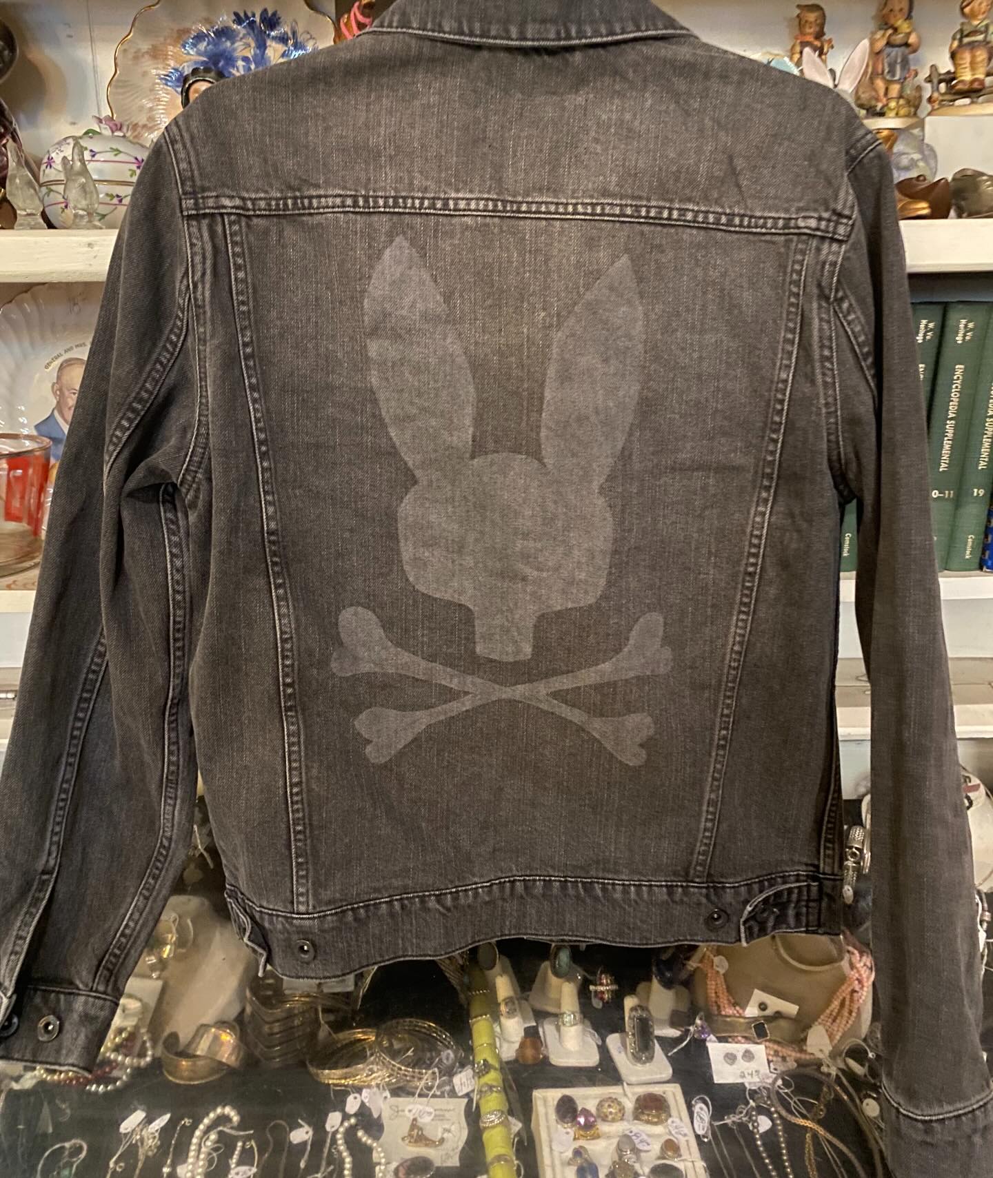 Psycho bunny denim jacket. Guessing a large. $42.00. Open today