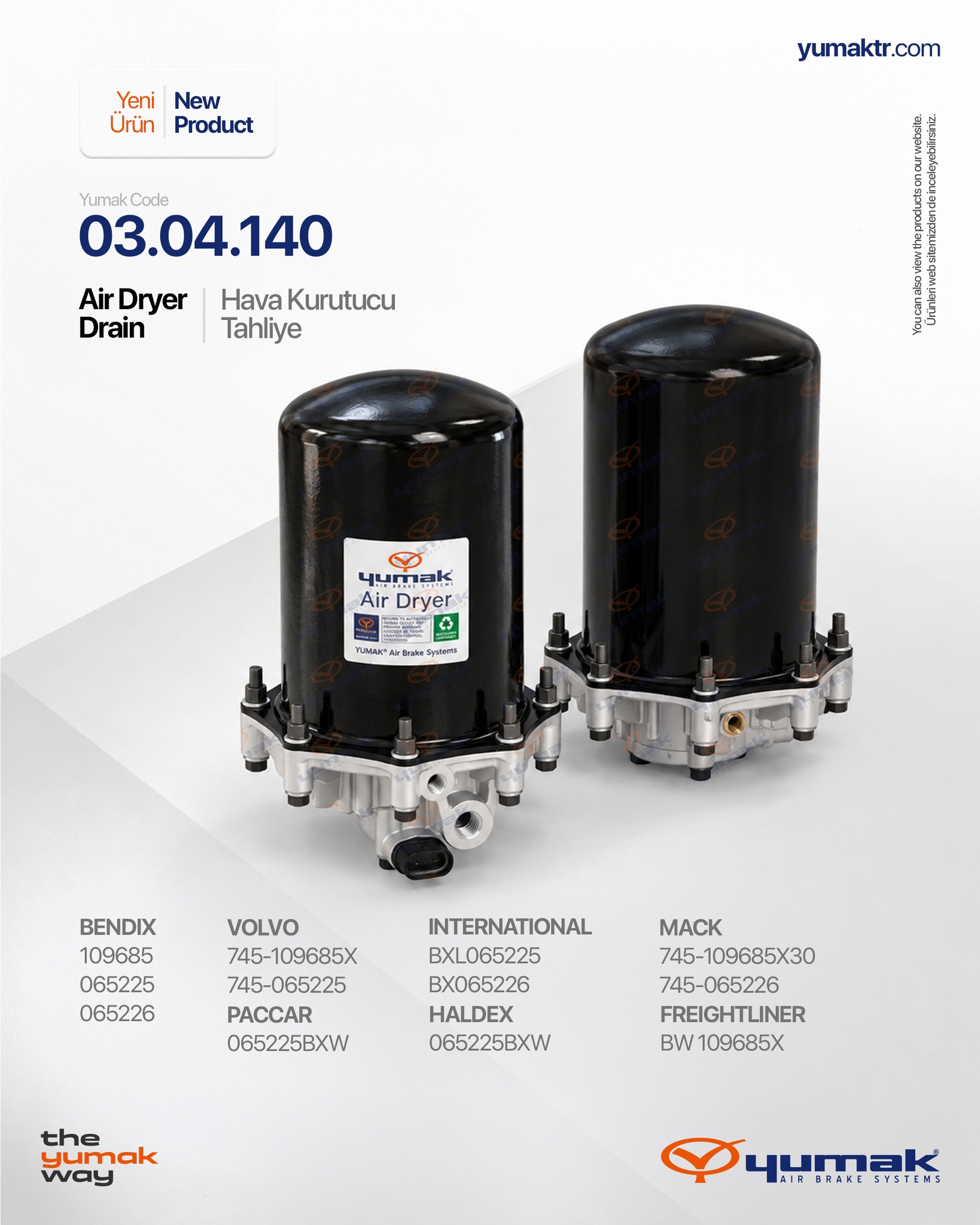 Yumak air dryer products with Bendix and Haldex parts