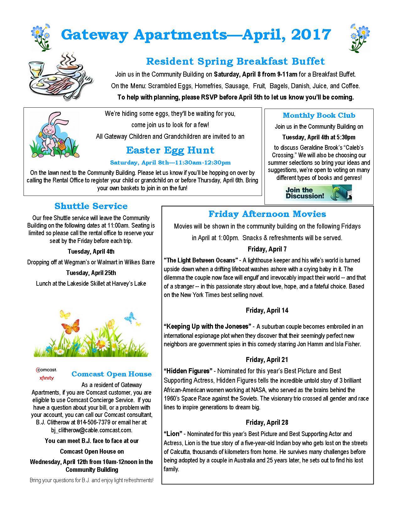 Our April newsletters are being... - Gateway Apartments