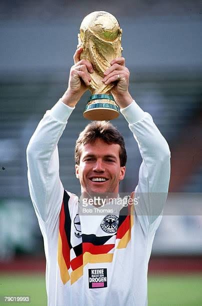 What an iconic moment in football history! Lothar Matthäus