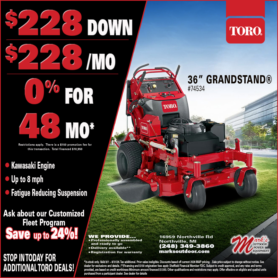 Toro Grandstand stand-on mowers at Mark's Outdoor Power in