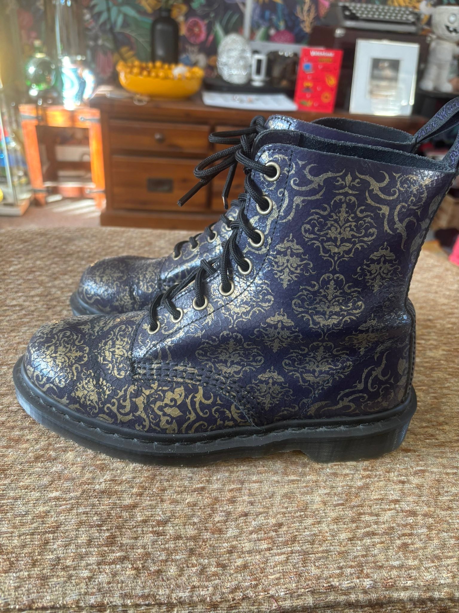 Dr. Martens Pascal BQ Baroque boots purple and gold crackle finish 