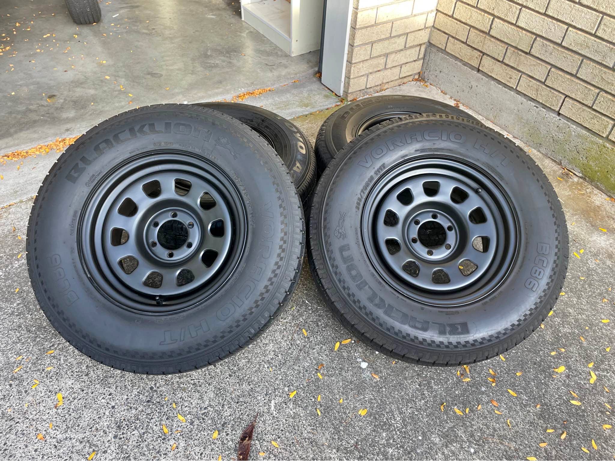 16x8 114.3 black steelies on 255/70716 111t balanced - Car Wheels ...
