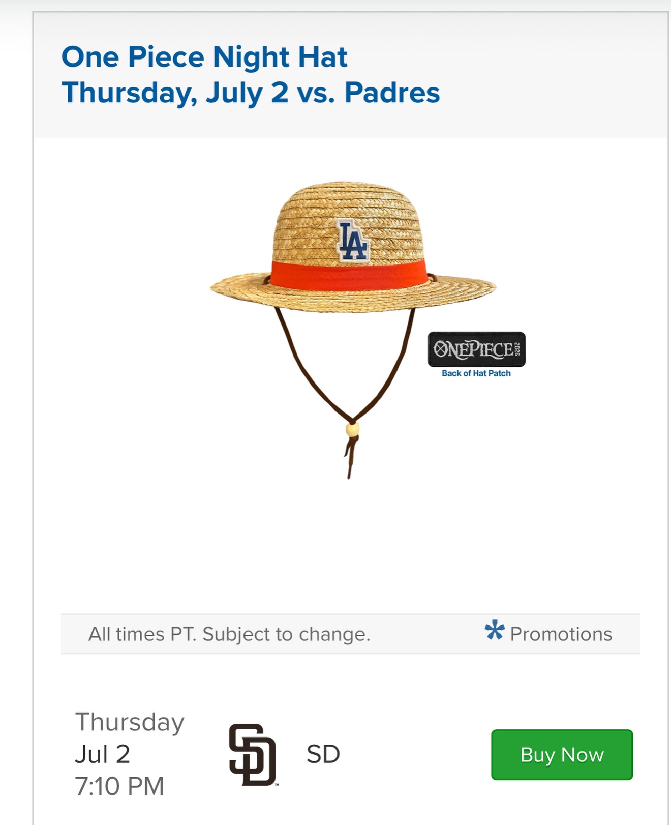 📢 Straw Hats, it's time for Dodger baseball! ONE PIECE Night with