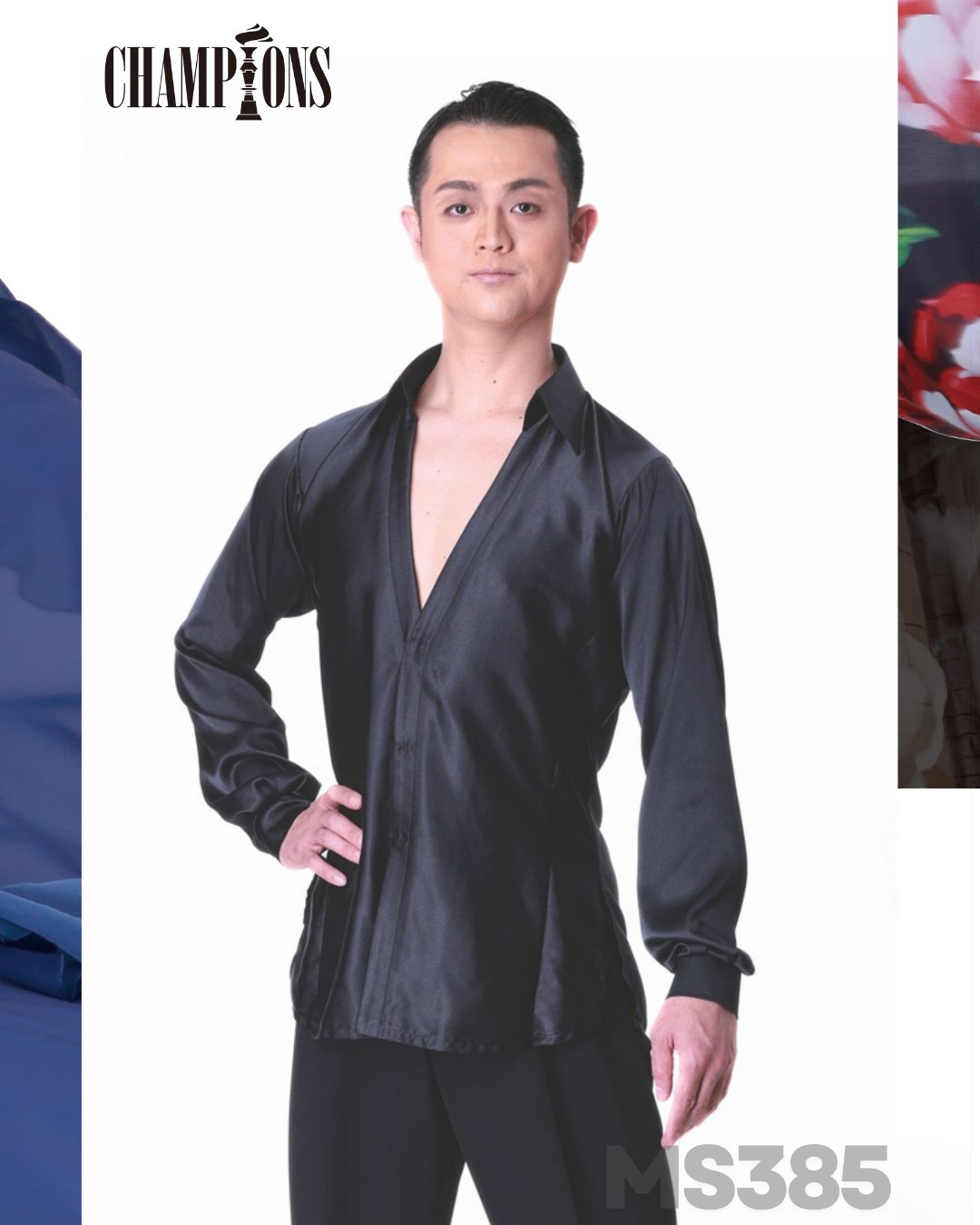NEW LATIN SHIRTS】 光沢感が魅力の軽やかなサテン生地に、深めのV