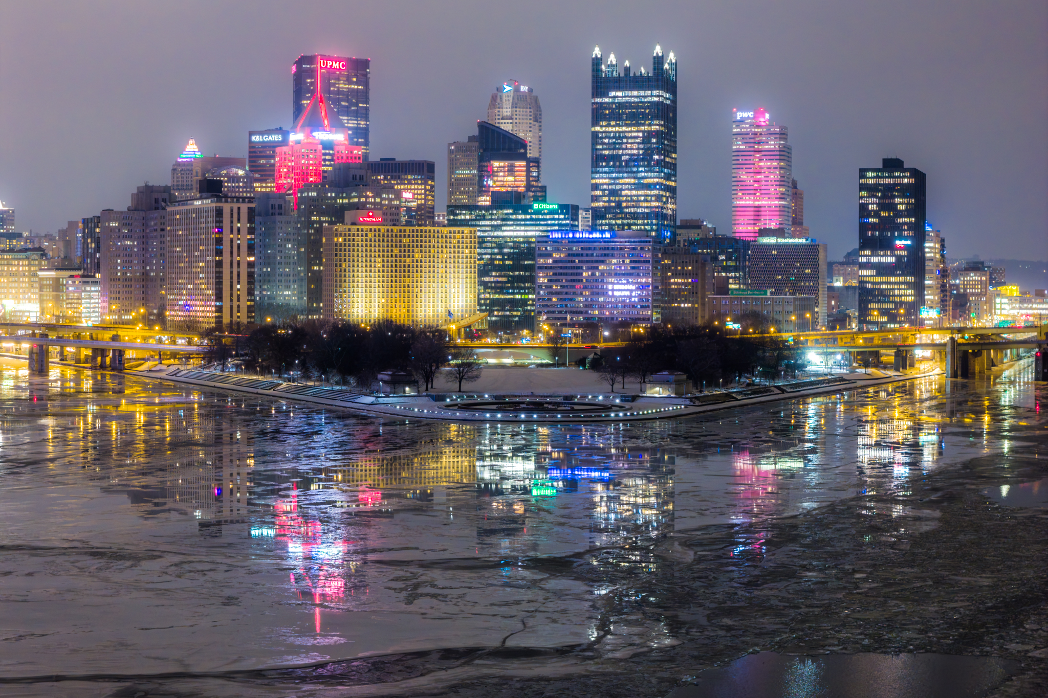 Dustin - The Pittsburgh skyline reflects on the fractured ice in the ...