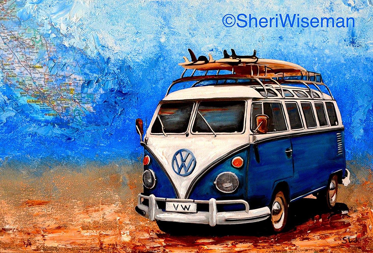 We ♥ original VW artwork! Check out this Volkswagen Bus art by