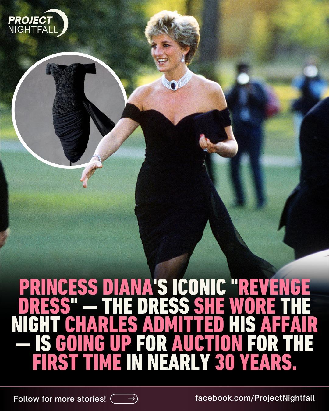 She wore black on the night the world was watching, and it became the most famous dress she ever owned. Now it is up for auction again. On June 29, 1994, Princess