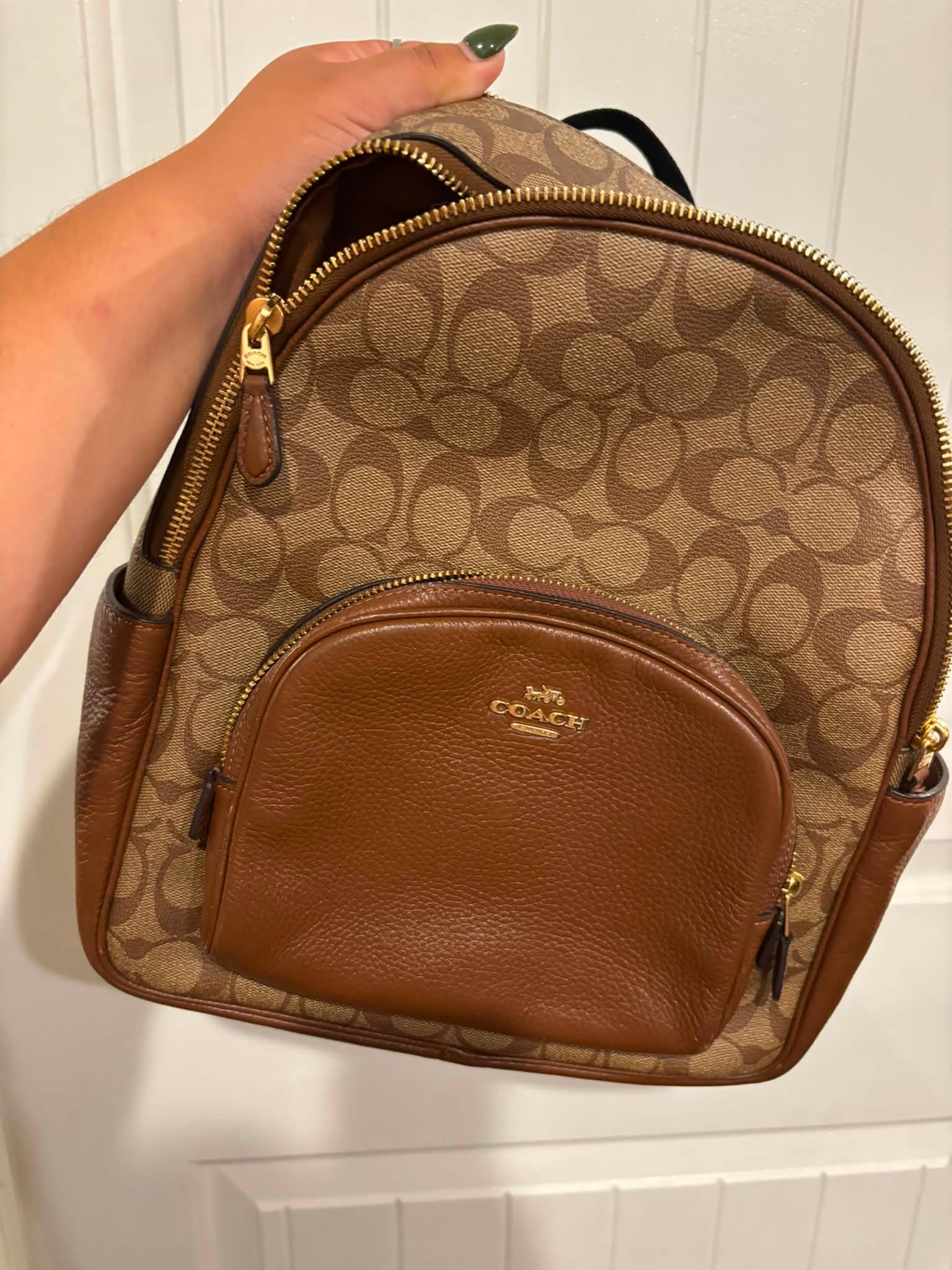 coach backpack purse on sale Mini Court in Signature Canvas  Club de Mode The convenient back sleeve allows you to slip it over an extended luggage handle Coach Court Medium Backpack in