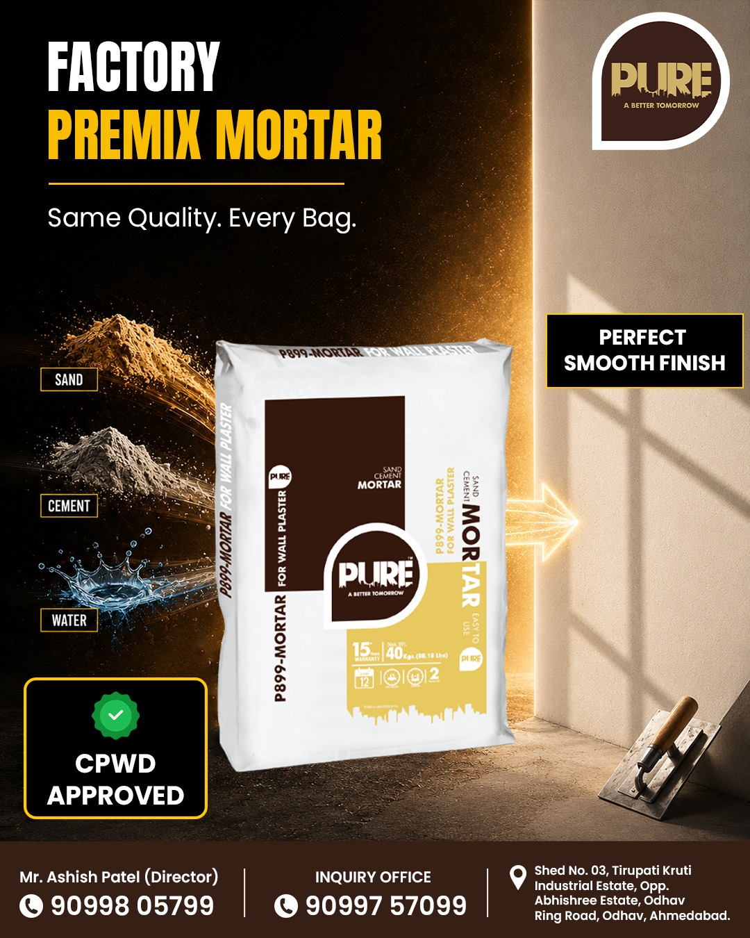 Pure P-899 premix plaster mortar for strong bonding and smooth finish