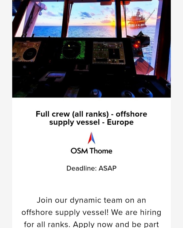 Full crew (all ranks) - offshore supply... - Maritime Careers | Facebook