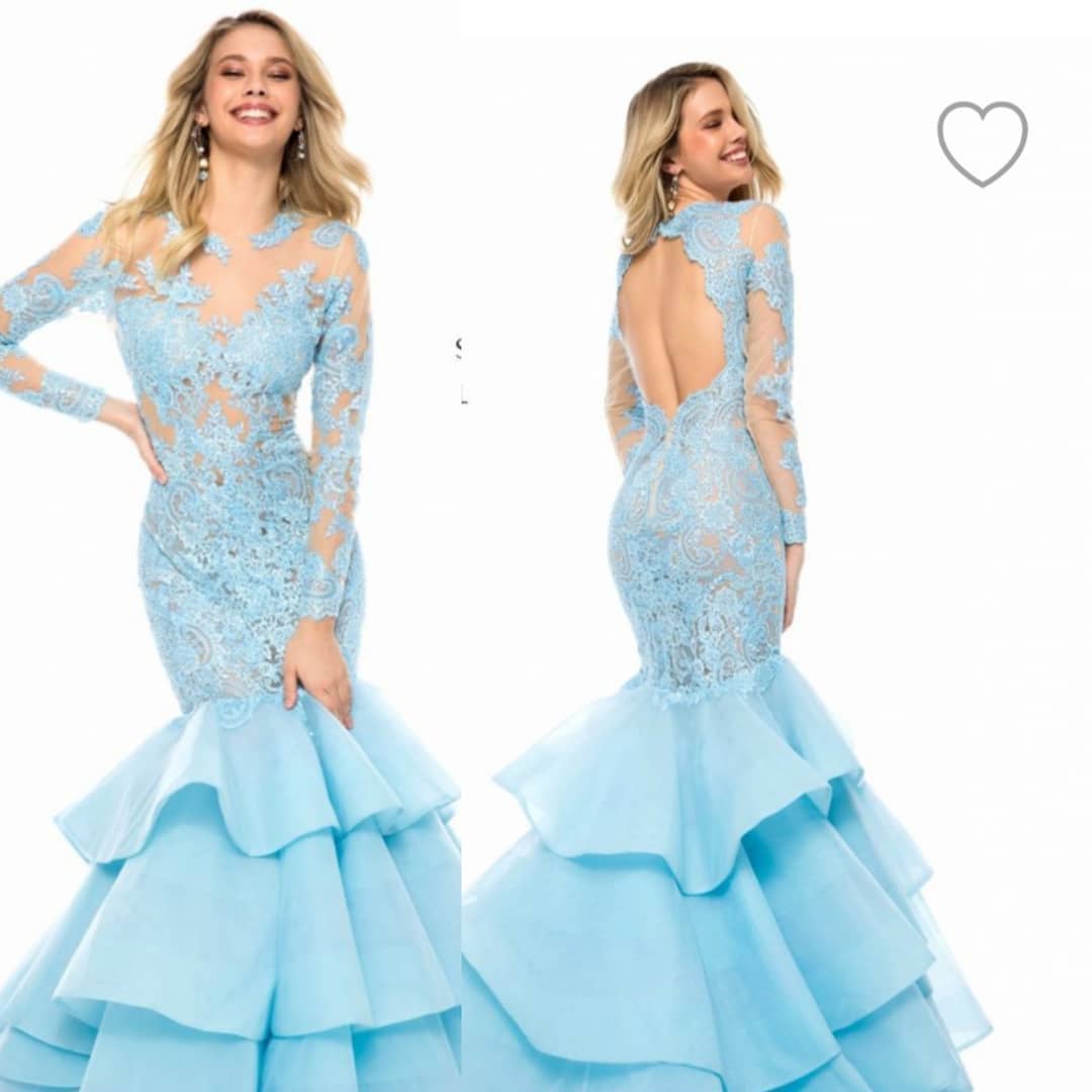 open lace back dress Nox Anabel R1688 Long A Line Layered Formal Prom Dress  The Dress Outlet