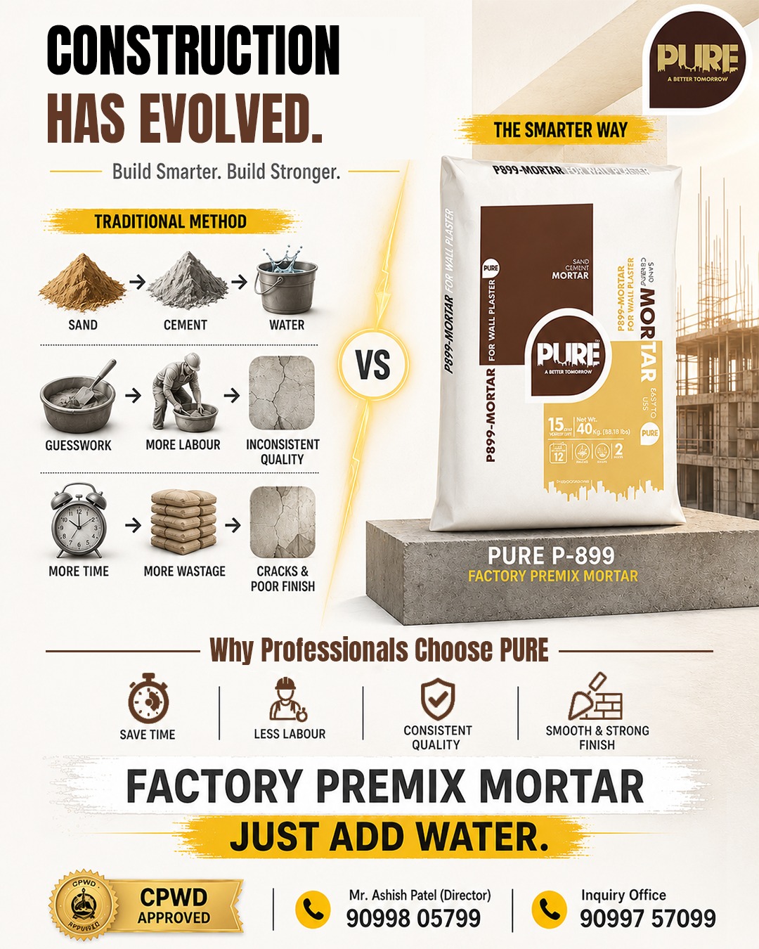 Pure P-899 premix plaster mortar for strong bonding and smooth finish