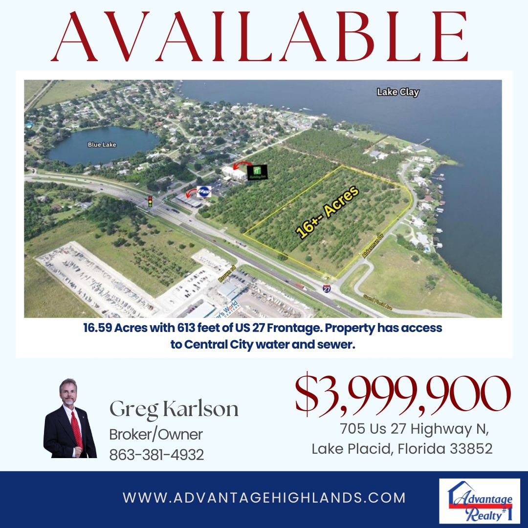 Advantage - Available! 16.59 Acres with 613 feet of US 27 Frontage ...