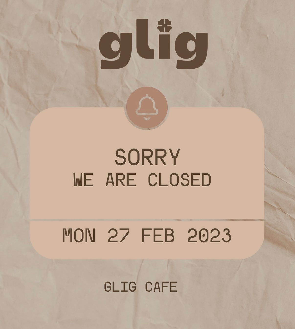 GLIG CAFE - ️📃วันจันทร์ที่ 27 กุมภาพันธ์ 2566 ทางร้าน... | Facebook
