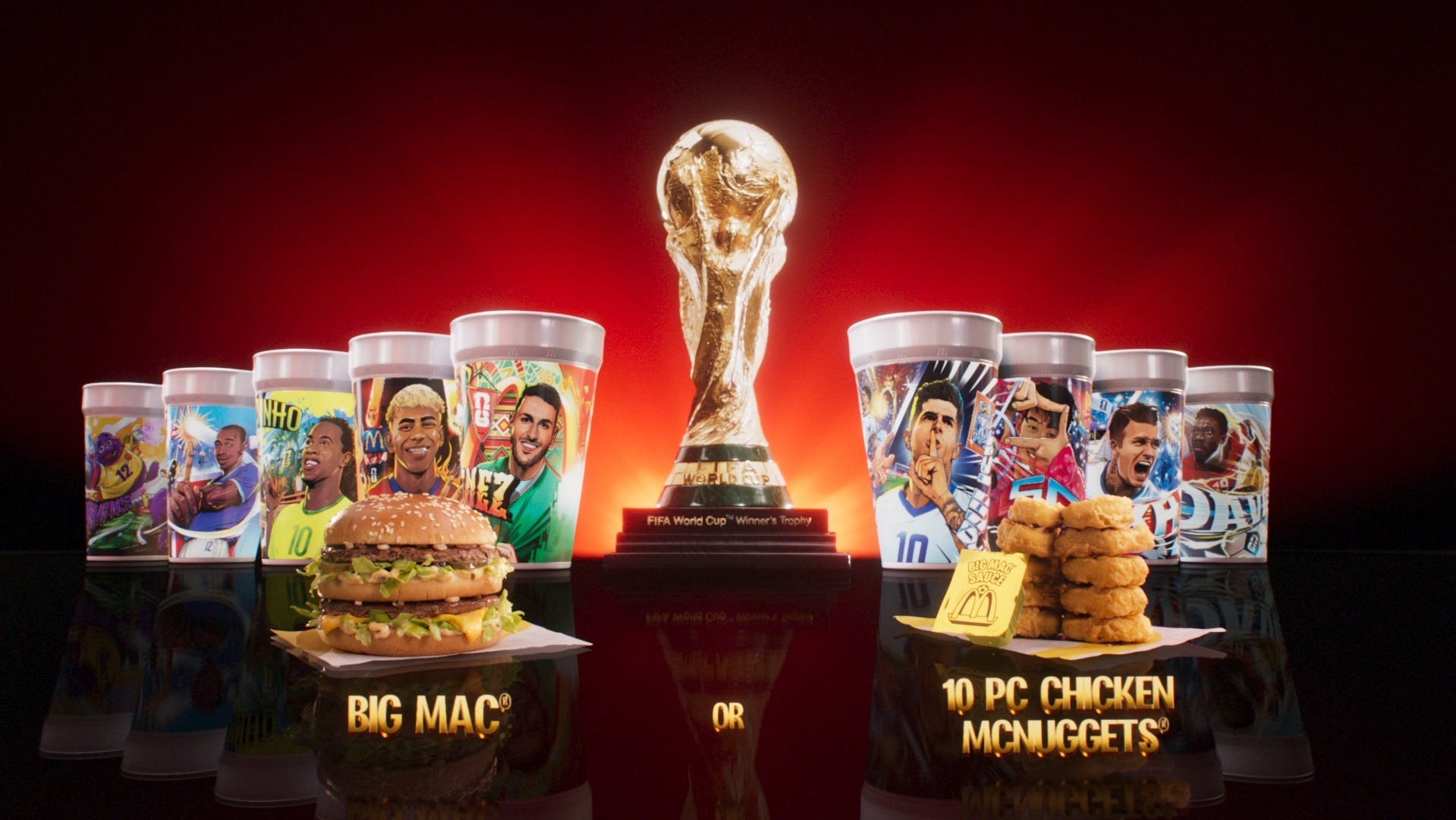 The McDonald's cups feature Christian Pulisic, Ronaldinho Gaucho