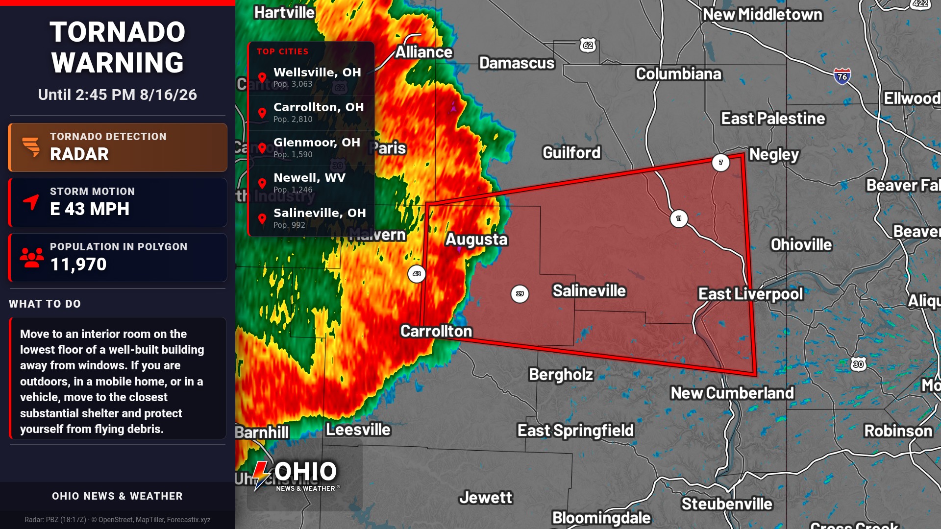 2:19 PM ET 8/16/26: Tornado Warning until 2:45 PM EDT for Carroll