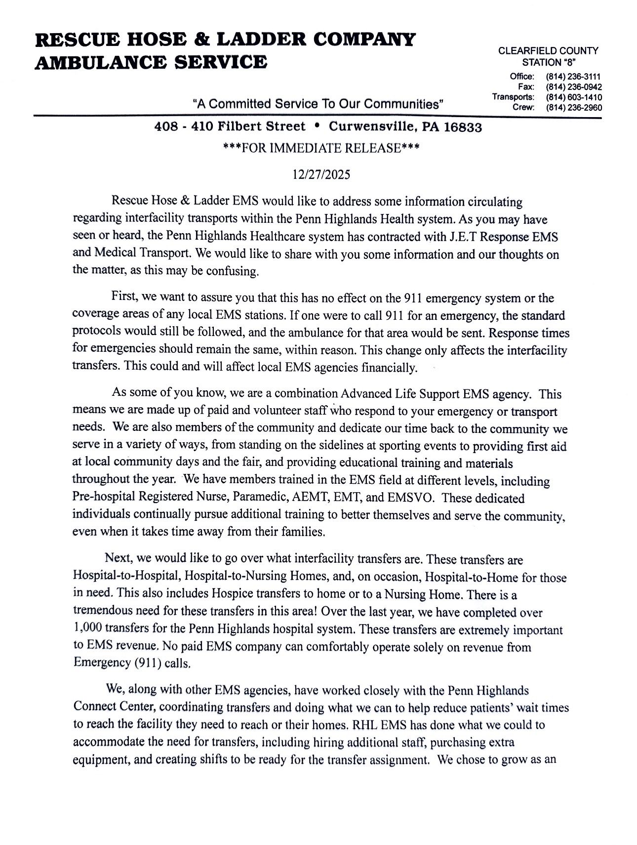 Rescue Hose... - Rescue Hose and Ladder Co. Ambulance Service