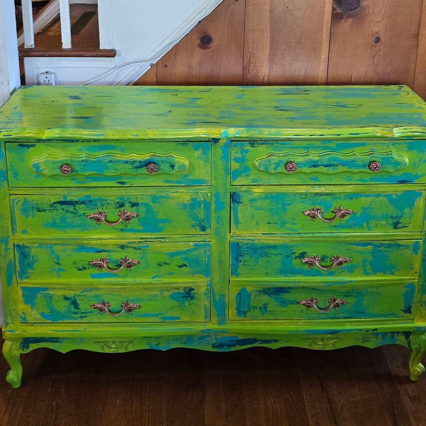 Colorful French provincial-style dresser makeover at Farmhouse 302