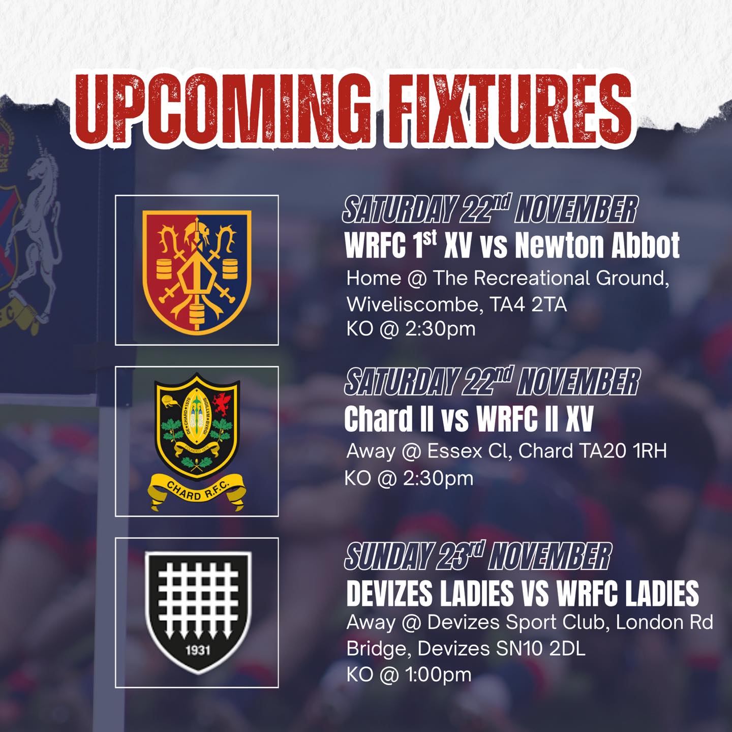 🔥 Weekend Fixtures Incoming! Our 1st... - Wiveliscombe RFC | Facebook