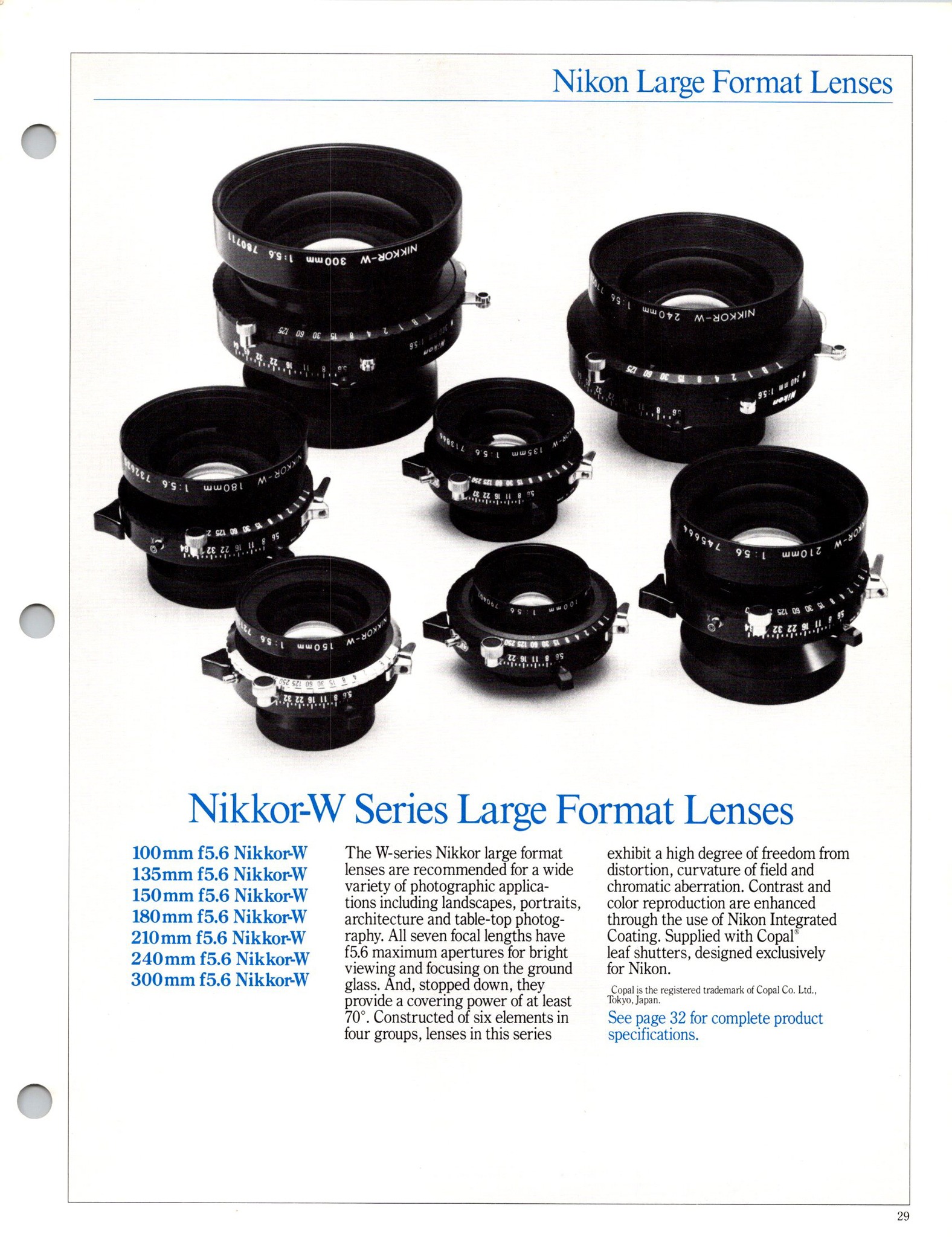 Nikon Nikkor-W large format lenses specifications and catalog