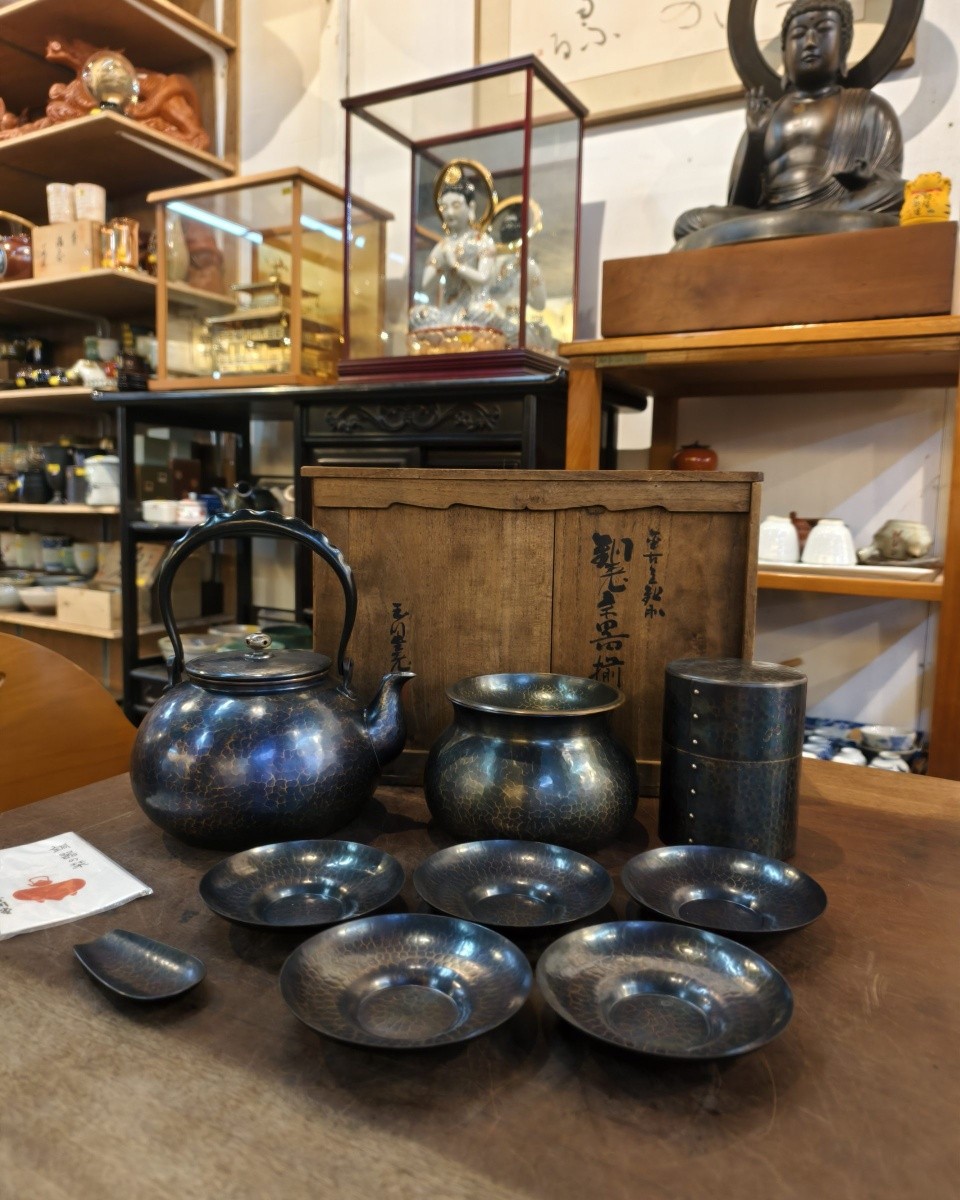 铜壶[玉川堂] [1壶1建水1茶叶罐5茶托] [套] [全新/木盒装] Copper