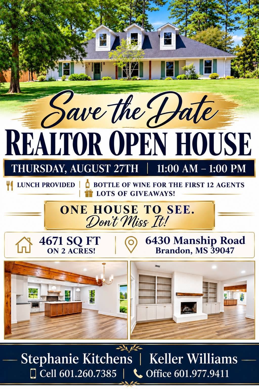 REALTOR open house at 6430 Manship Road, Brandon, MS on August 27th