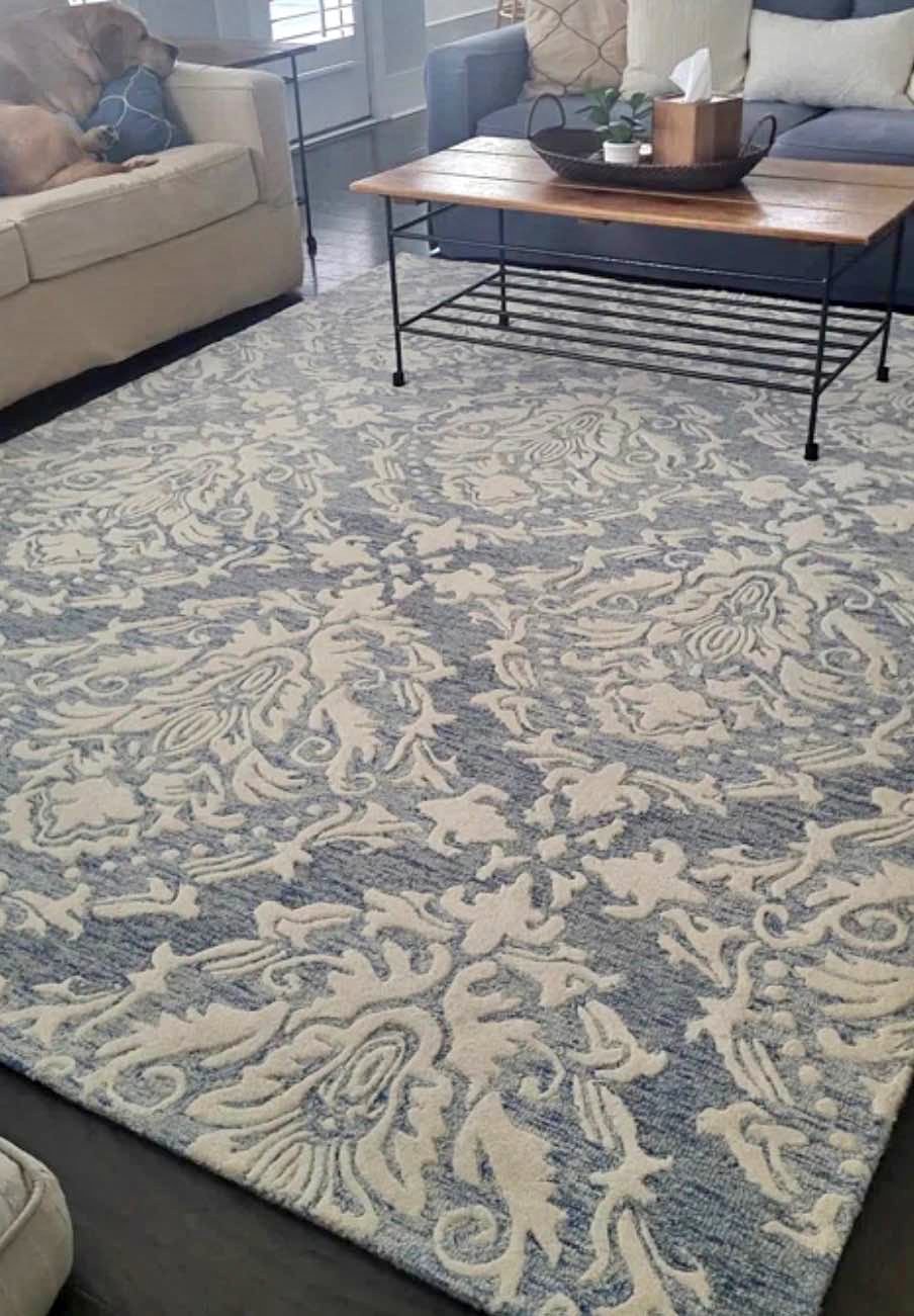 8' x 10' Ferrera Ikat Handmade Tufted Wool Blue / Ivory Area Rug - Area ...